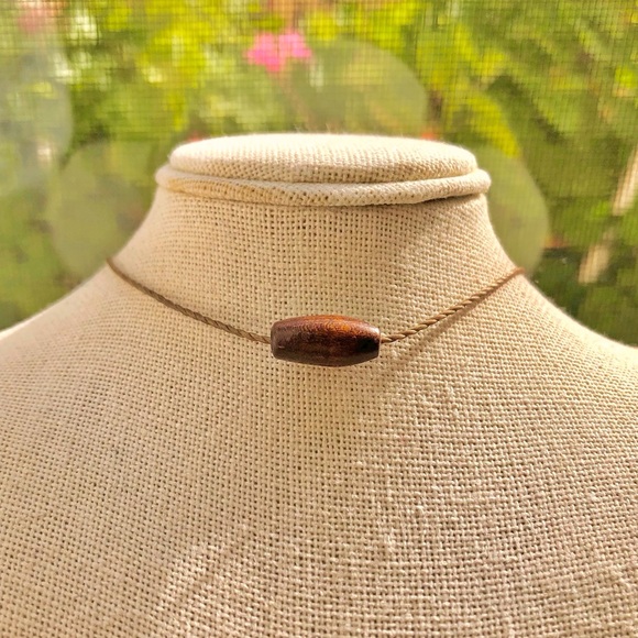 Handmade Jewelry - Dainty Wooden Oval Bead (Khaki Moss) Pendant Necklace/Choker
